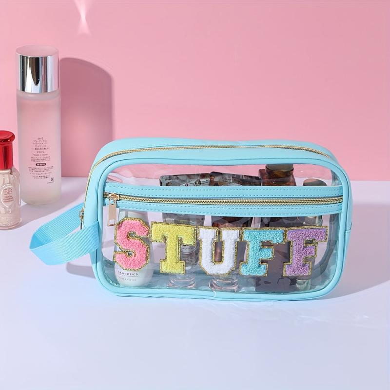 Chenille Letter Clear Makeup Bags Drugs Pouch Preppy Patch Makeup Bag