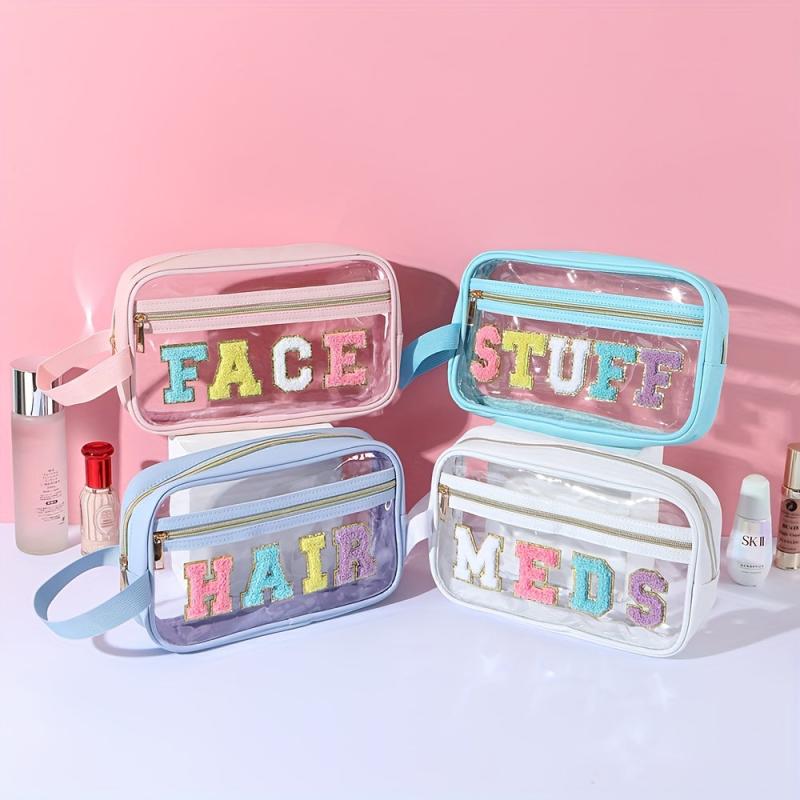 Chenille Letter Clear Makeup Bags Drugs Pouch Preppy Patch Makeup Bag