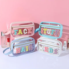 Chenille Letter Clear Makeup Bags Drugs Pouch Preppy Patch Makeup Bag