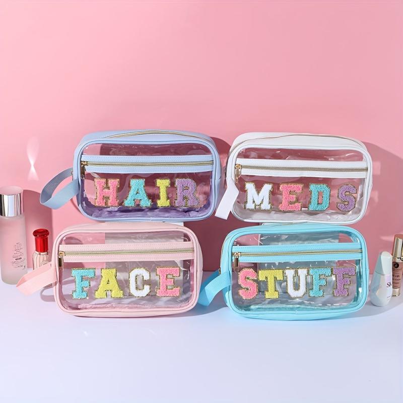 Chenille Letter Clear Makeup Bags Drugs Pouch Preppy Patch Makeup Bag