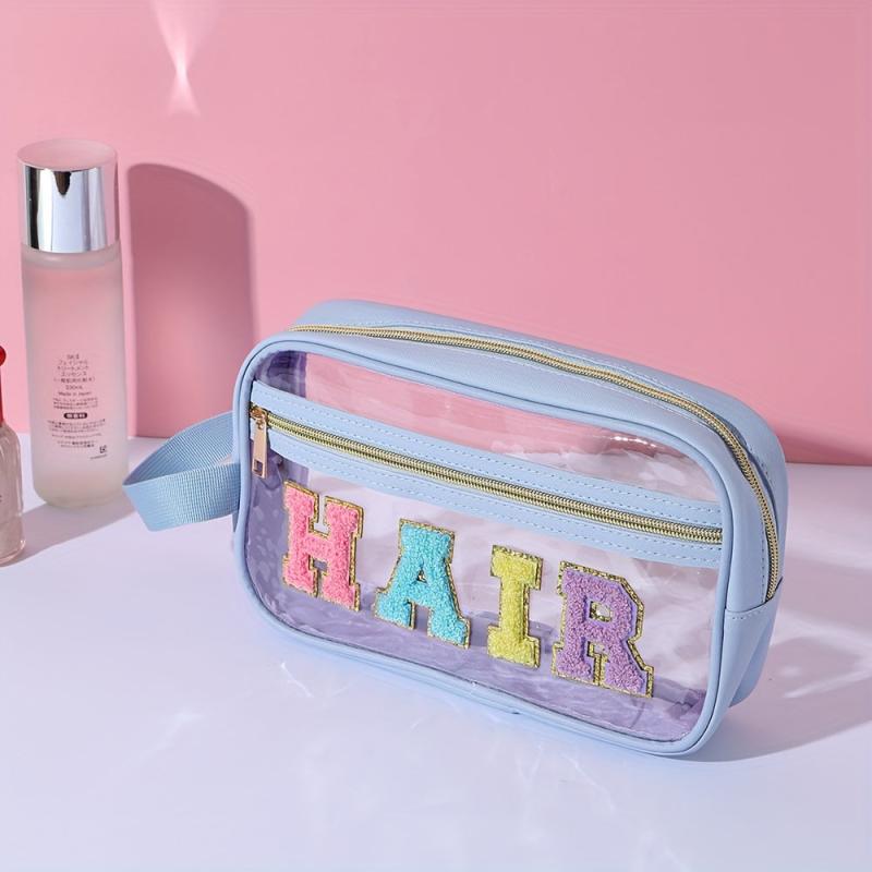 Chenille Letter Clear Makeup Bags Drugs Pouch Preppy Patch Makeup Bag