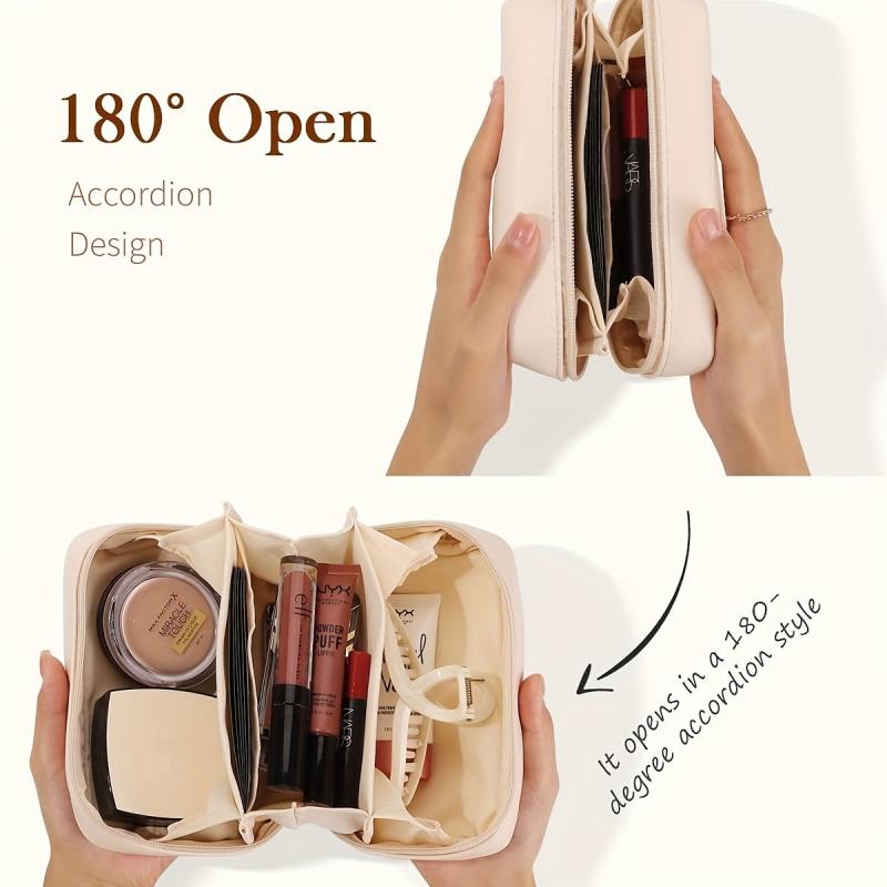 PU Leather Makeup Bag Small Travel Cosmetic Bag Open Flat