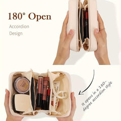 PU Leather Makeup Bag Small Travel Cosmetic Bag Open Flat