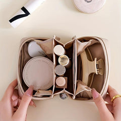 PU Leather Makeup Bag Small Travel Cosmetic Bag Open Flat