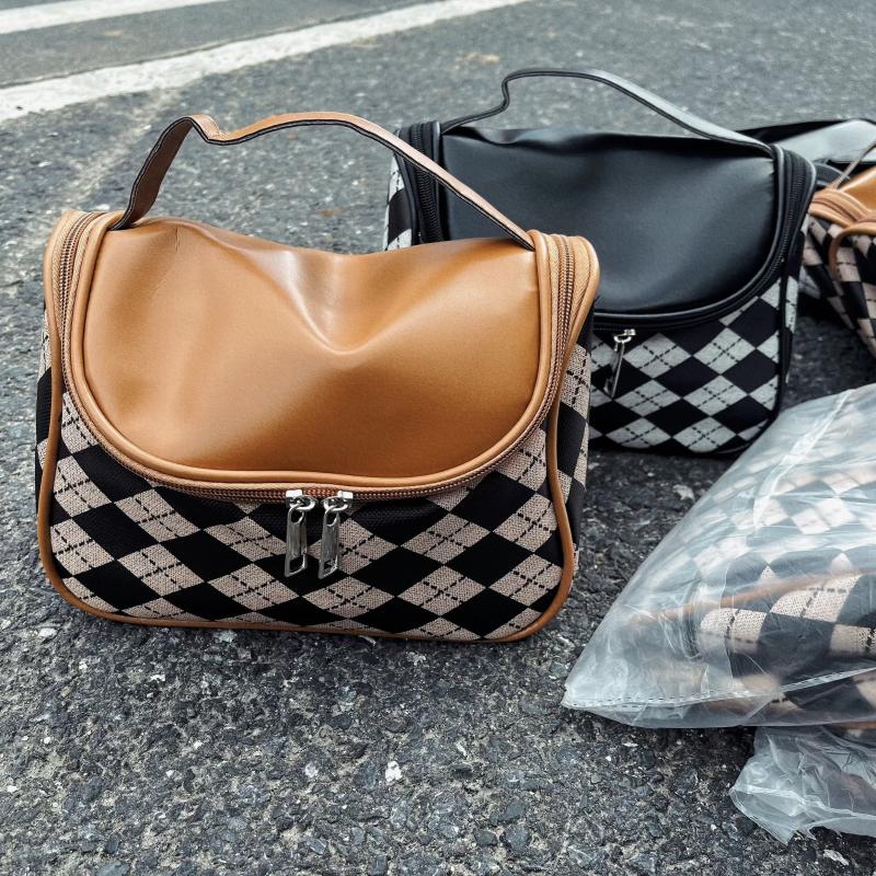 Plaid Pattern Makeup Bag Women's Multifunctional Waterproof Storage Bag