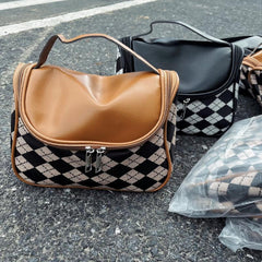 Plaid Pattern Makeup Bag Women's Multifunctional Waterproof Storage Bag