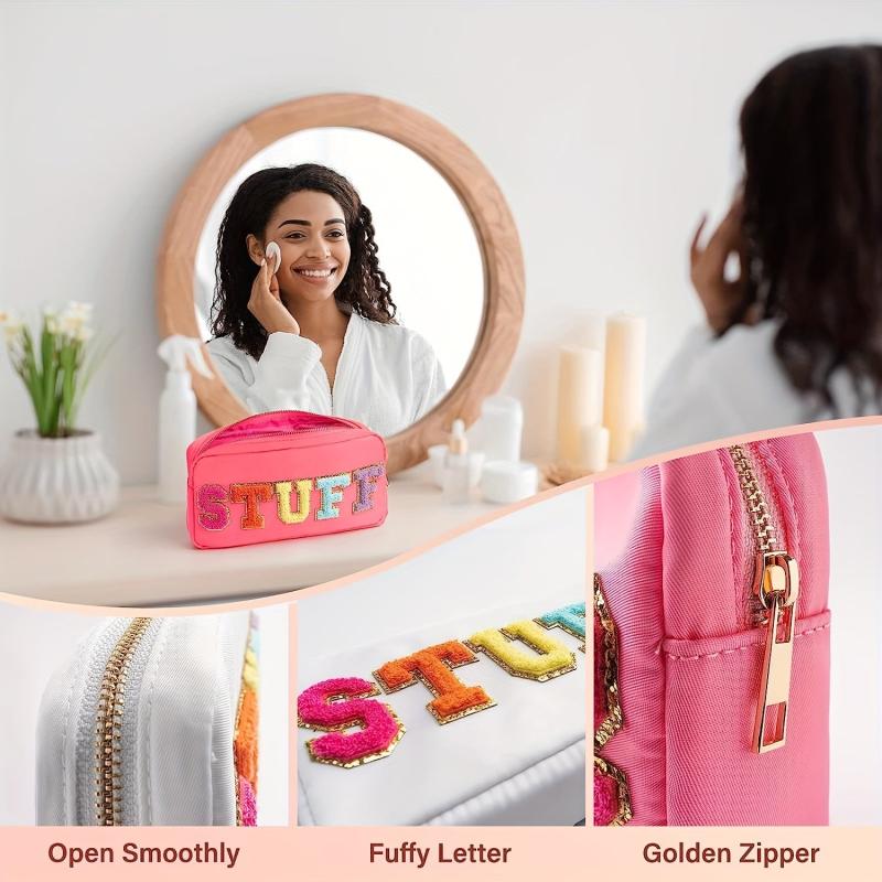 Chenille Letter Cosmetic Bag Nylon Makeup Pouch