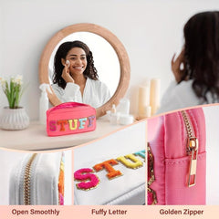 Chenille Letter Cosmetic Bag Nylon Makeup Pouch
