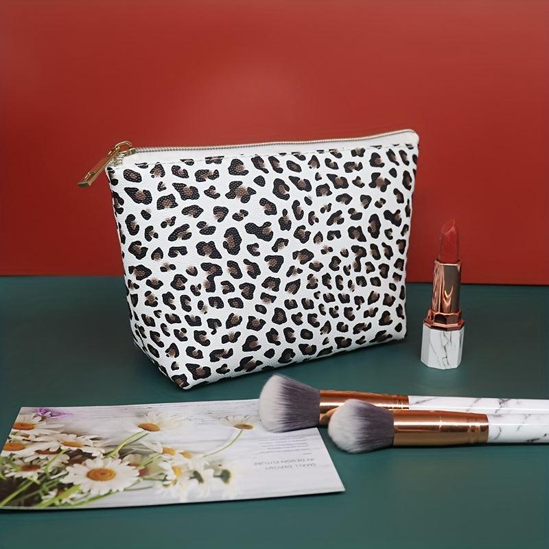 2Pcs Leopard Makeup Bag Small Cosmetic Pouch Waterproof Travel Toiletry Bag