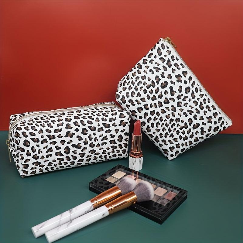 2Pcs Leopard Makeup Bag Small Cosmetic Pouch Waterproof Travel Toiletry Bag