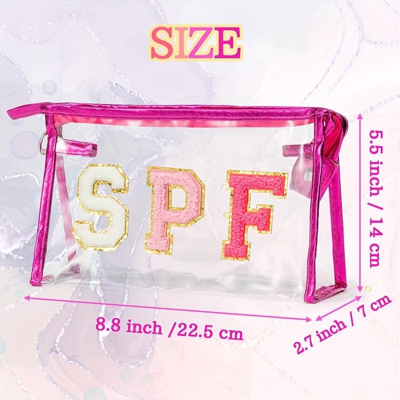 Preppy Patch SPF Varsity Letter Cosmetic Toiletry Bag
