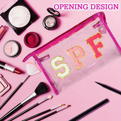 Preppy Patch SPF Varsity Letter Cosmetic Toiletry Bag