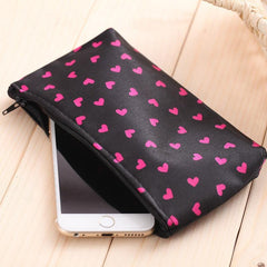 Heart Pattern Cosm. Bag Lightweight Makeup Pouch Zipper Travel Toiletry Wash Bag