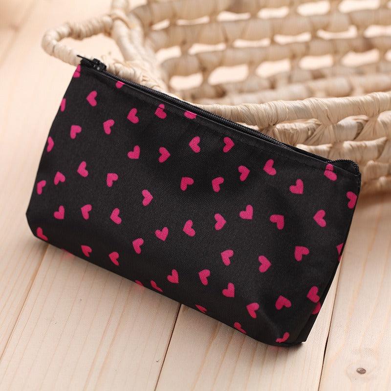 Heart Pattern Cosm. Bag Lightweight Makeup Pouch Zipper Travel Toiletry Wash Bag