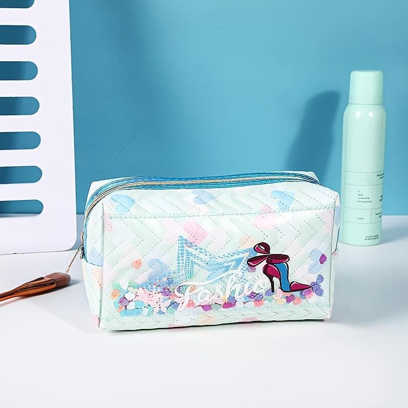 Sequin Decor Cosmetic Bag Women Roomy Makeup Travel Toiletry Organizer Gift