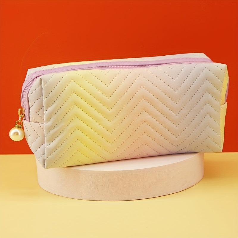 Gradient Makeup Bag with Faux Pearl Zipper