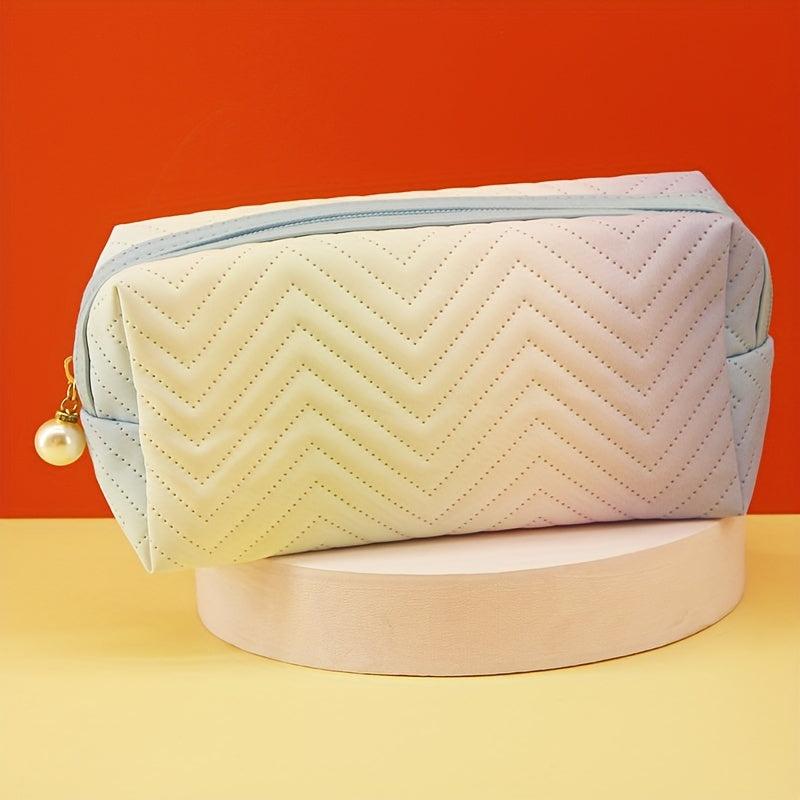Gradient Makeup Bag with Faux Pearl Zipper