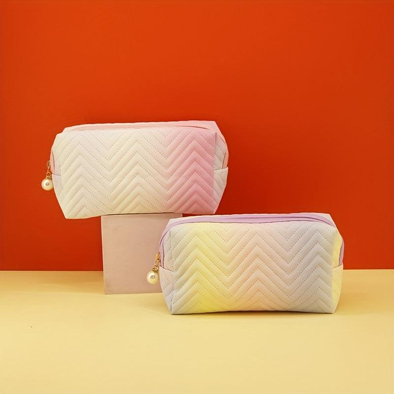 Gradient Makeup Bag with Faux Pearl Zipper