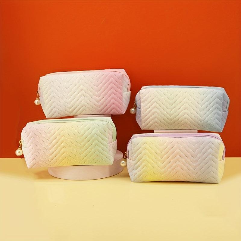 Gradient Makeup Bag with Faux Pearl Zipper