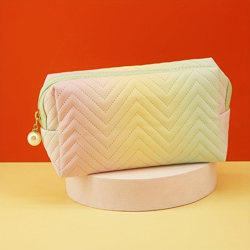 Gradient Makeup Bag with Faux Pearl Zipper