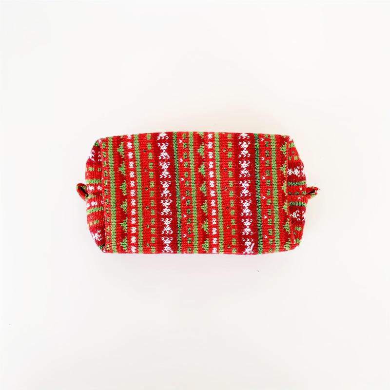 Geometric Pattern Square Knit Makeup Bag Autumn Winter Christmas Style