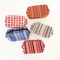 Geometric Pattern Square Knit Makeup Bag Autumn Winter Christmas Style