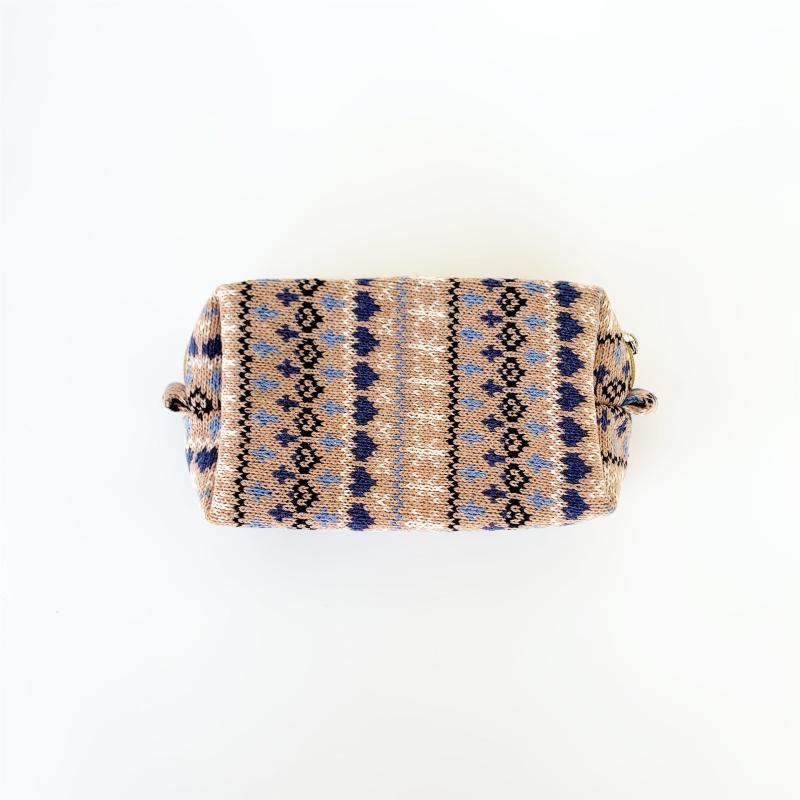 Geometric Pattern Square Knit Makeup Bag Autumn Winter Christmas Style