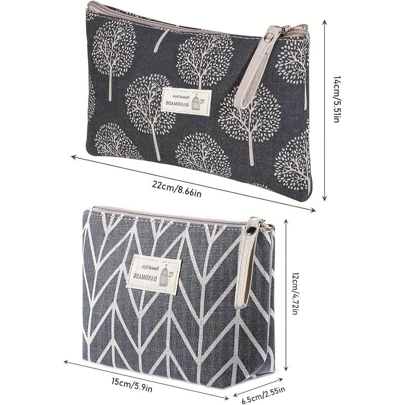 2Pcs Funny Canvas Makeup Bag Roomy Cosmetic Bag Pouch Purse Handbag With Zipper
