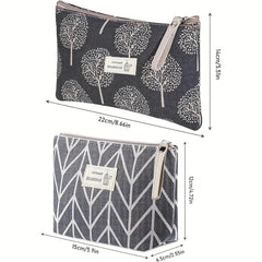 2Pcs Funny Canvas Makeup Bag Roomy Cosmetic Bag Pouch Purse Handbag With Zipper