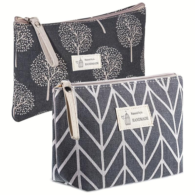 2Pcs Funny Canvas Makeup Bag Roomy Cosmetic Bag Pouch Purse Handbag With Zipper