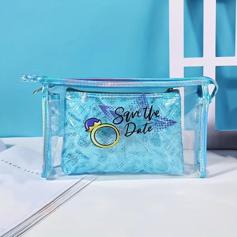 2pcs PVC Clear Waterproof Storage Bag & PU Cosmetic Bag Set Travel Organizer