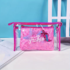 2pcs PVC Clear Waterproof Storage Bag & PU Cosmetic Bag Set Travel Organizer