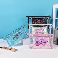 2pcs PVC Clear Waterproof Storage Bag & PU Cosmetic Bag Set Travel Organizer