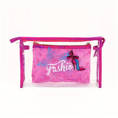 2pcs PVC Clear Waterproof Storage Bag & PU Cosmetic Bag Set Travel Organizer