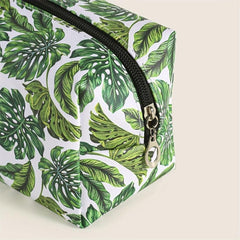 Banana Leaf Pattern Makeup Bag Square PU Makeup Pouch Zipper Travel Organizer