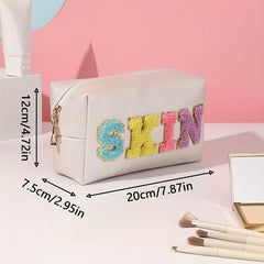 Preppy Makeup Bag PU Leather Cosmetic Bag Organizer Zipper Travel Toiletry Bag