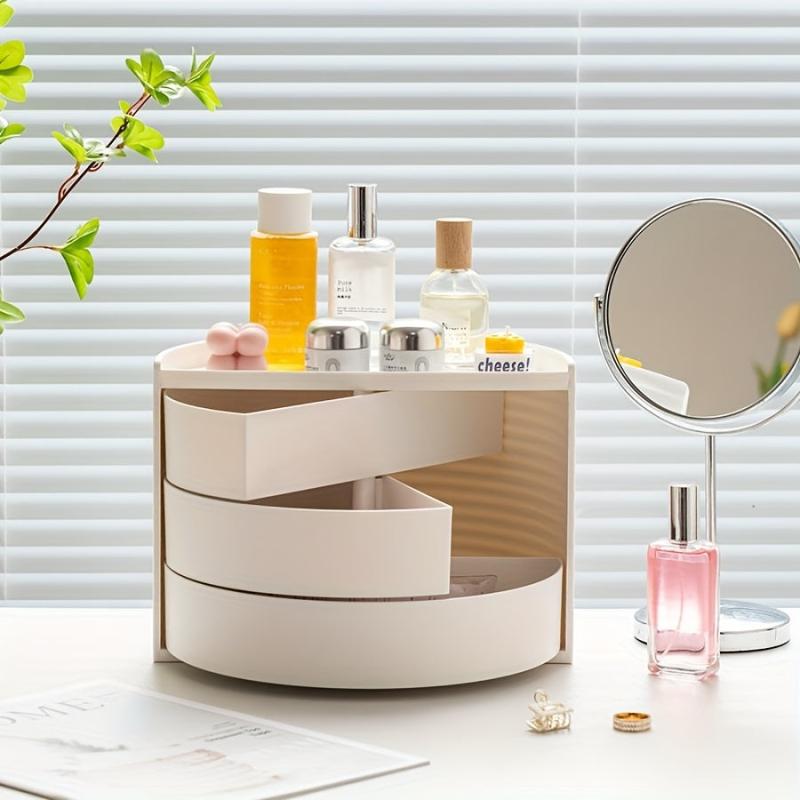 Rotatable Jewelry Storage Box Dustproof Layer for Makeup and Accessories