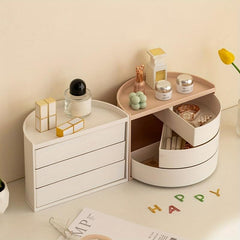 Rotatable Jewelry Storage Box Dustproof Layer for Makeup and Accessories