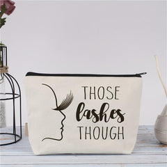 Letter & Lashes Pattern Cosmetic Bag Travel Make Up Pouch Zipper Cosmetic Pouch