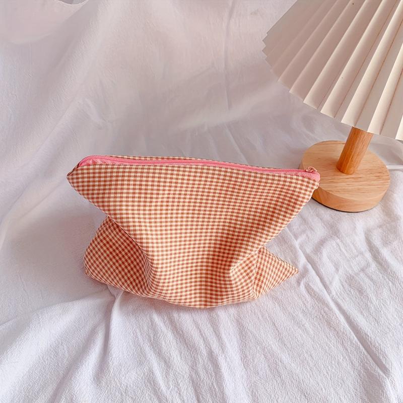 Plaid Makeup Bag Zipper Pouch Travel Portable Storage Bag Women Gift