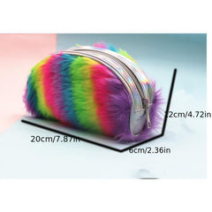 Fuzzy Makeup Bag Rainbow Zipper Makeup Brush Holder Coin Purse Travel Organizer