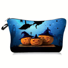 Halloween Makeup Bag Joker Pumpkin Castle Pattern Cosmetic Case Organizer