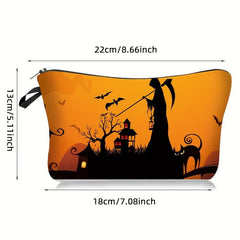 Halloween Makeup Bag Joker Pumpkin Castle Pattern Cosmetic Case Organizer