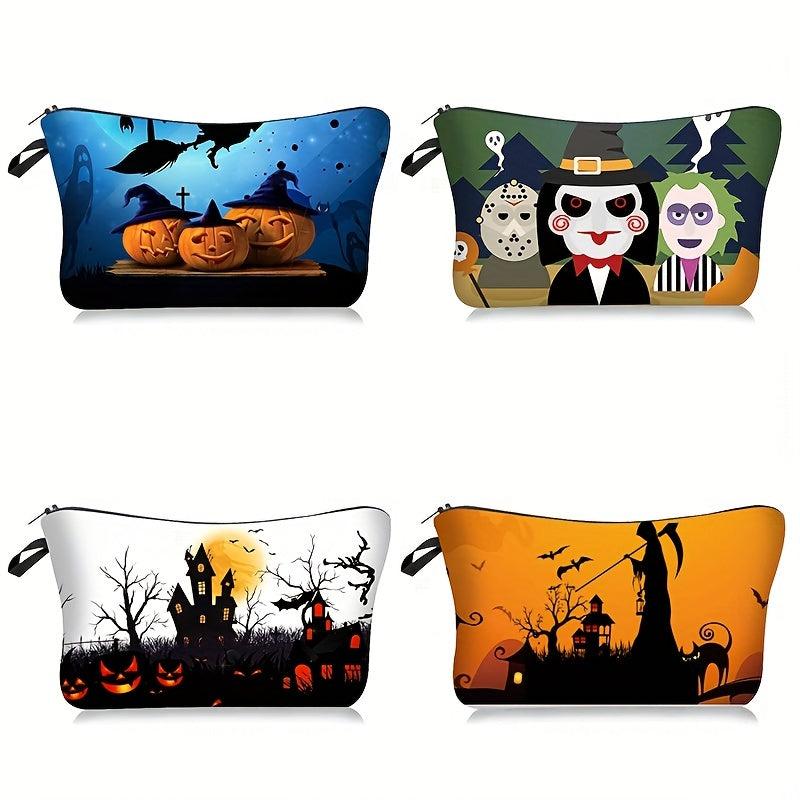 Halloween Makeup Bag Joker Pumpkin Castle Pattern Cosmetic Case Organizer