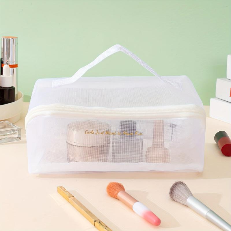 Mesh Makeup Bag Large Capacity Toiletry Bag With Handle & Divider