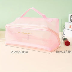 Mesh Makeup Bag Large Capacity Toiletry Bag With Handle & Divider
