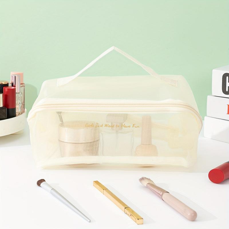 Mesh Makeup Bag Large Capacity Toiletry Bag With Handle & Divider