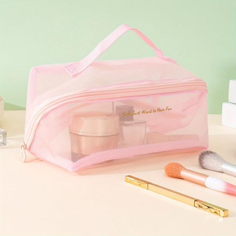 Mesh Makeup Bag Large Capacity Toiletry Bag With Handle & Divider