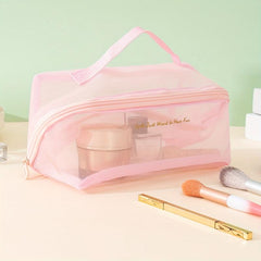 Mesh Makeup Bag Large Capacity Toiletry Bag With Handle & Divider