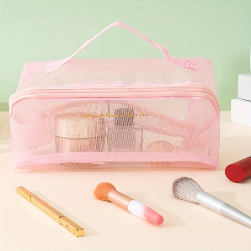 Mesh Makeup Bag Large Capacity Toiletry Bag With Handle & Divider